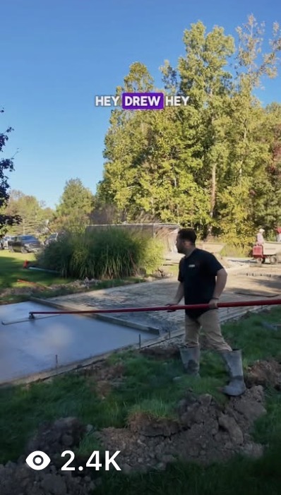 Cuyahoga Concrete Solutions TikTok clip captioned hey drew hey, showing 2.4K views