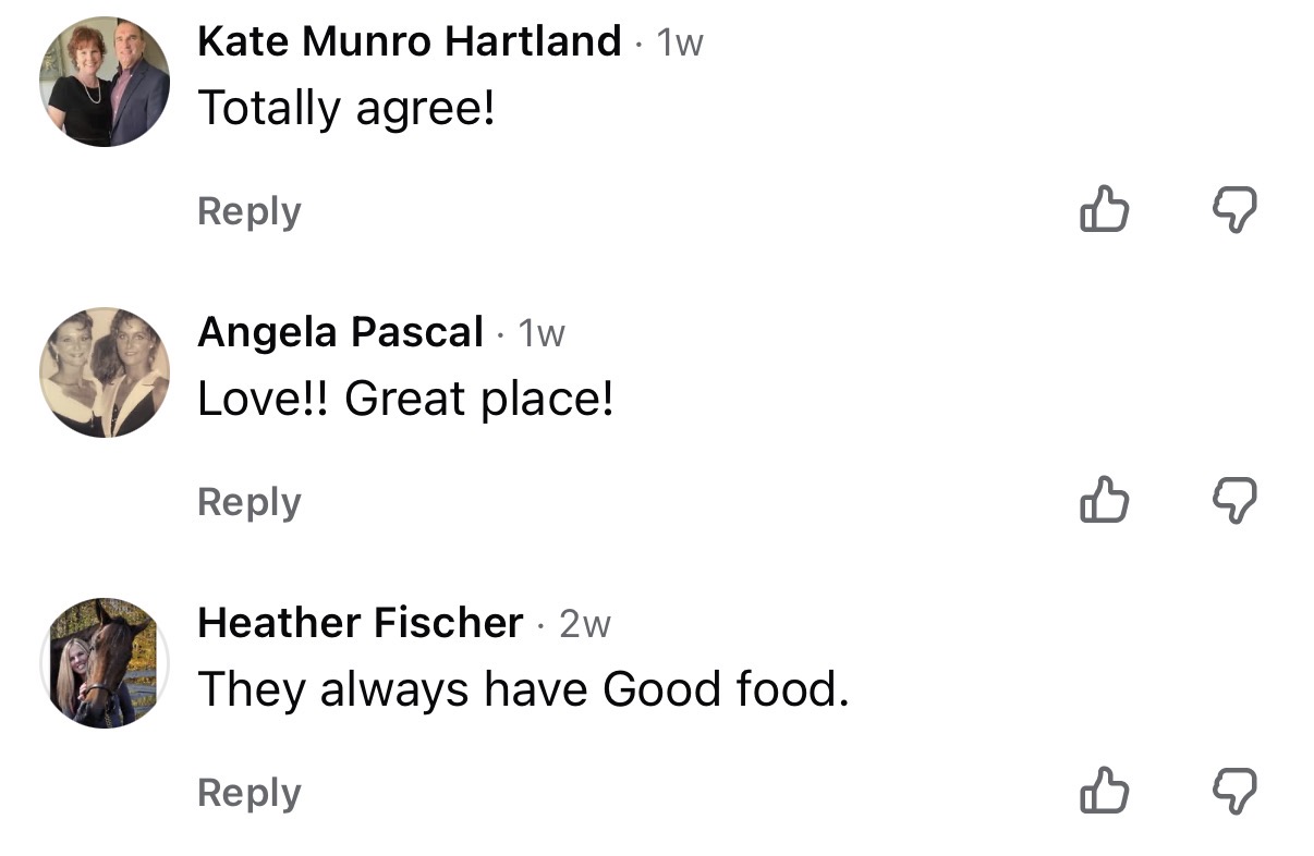 Comments: Totally agree, Love!! Great place!, They always have good food
