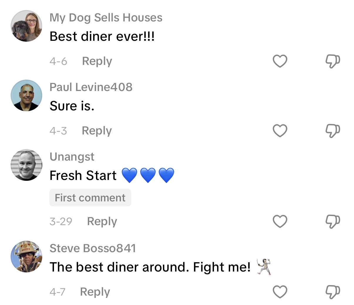Comments: best diner ever, the best diner around fight me