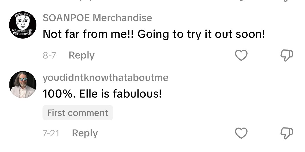Customer comment on an Elle video