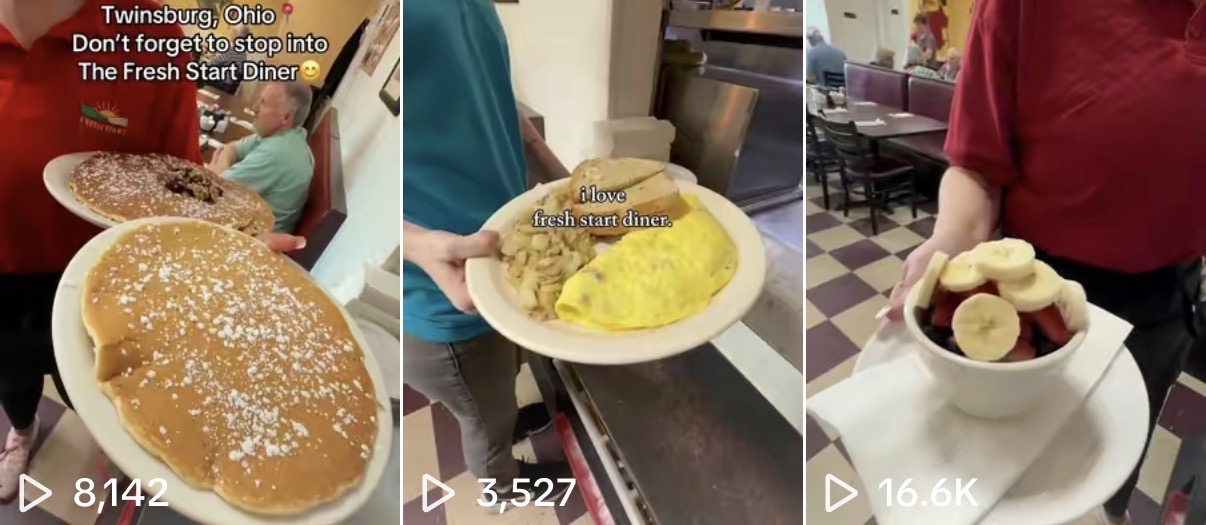 TikTok views for Fresh Start Diner: 8,142 · 3,527 · 16.6K