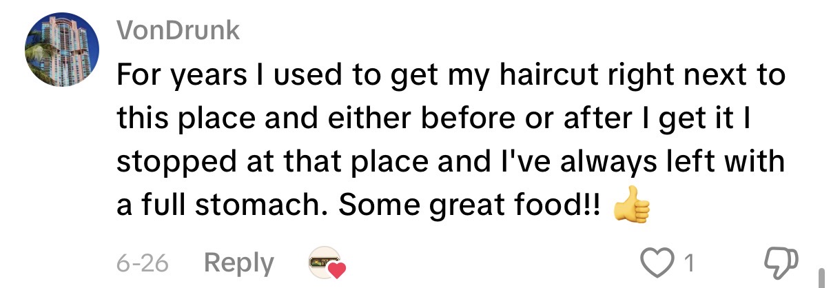 Comment: I've always left with a full stomach, some great food