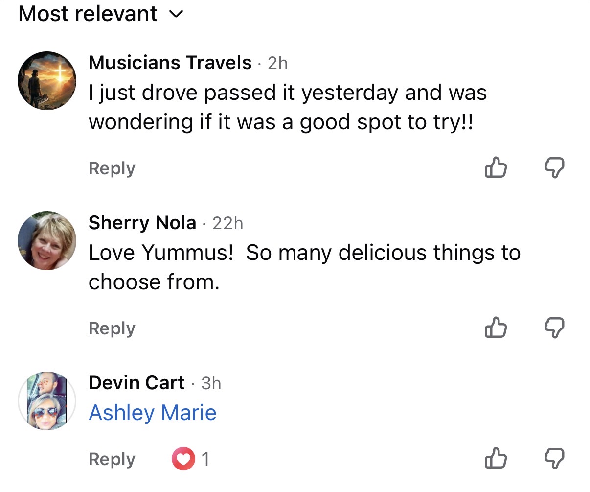 Facebook comments: love Yummus, so many delicious things