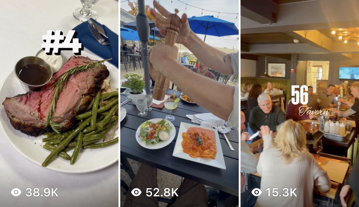 TikTok views for 56 Tavern: 38.9K · 52.8K · 15.3K