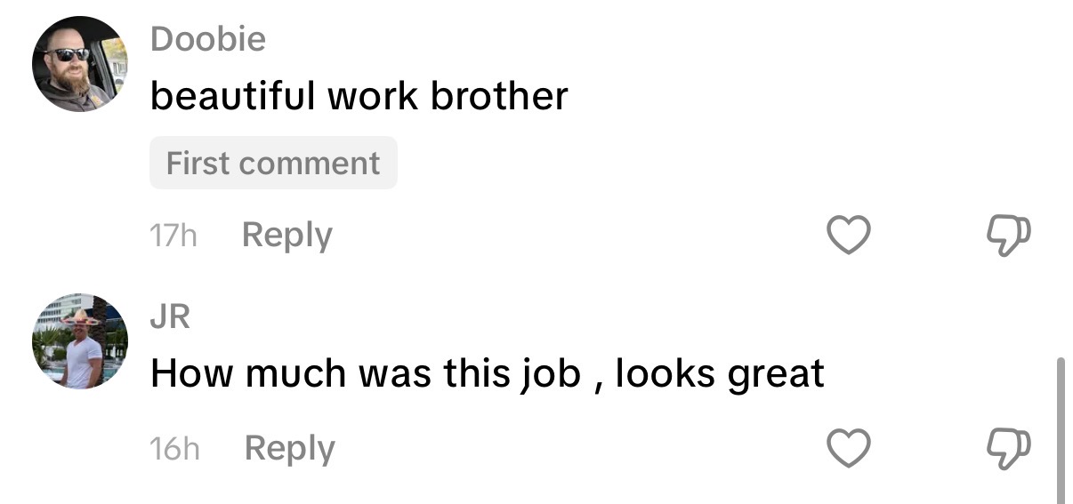 TikTok comments under a Cuyahoga Concrete Solutions video